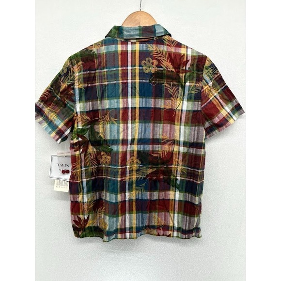 Women's Lemon Grass Plaid Blouse Short Sleeve Size Medium NWT Vintage Cottage - Picture 7 of 7